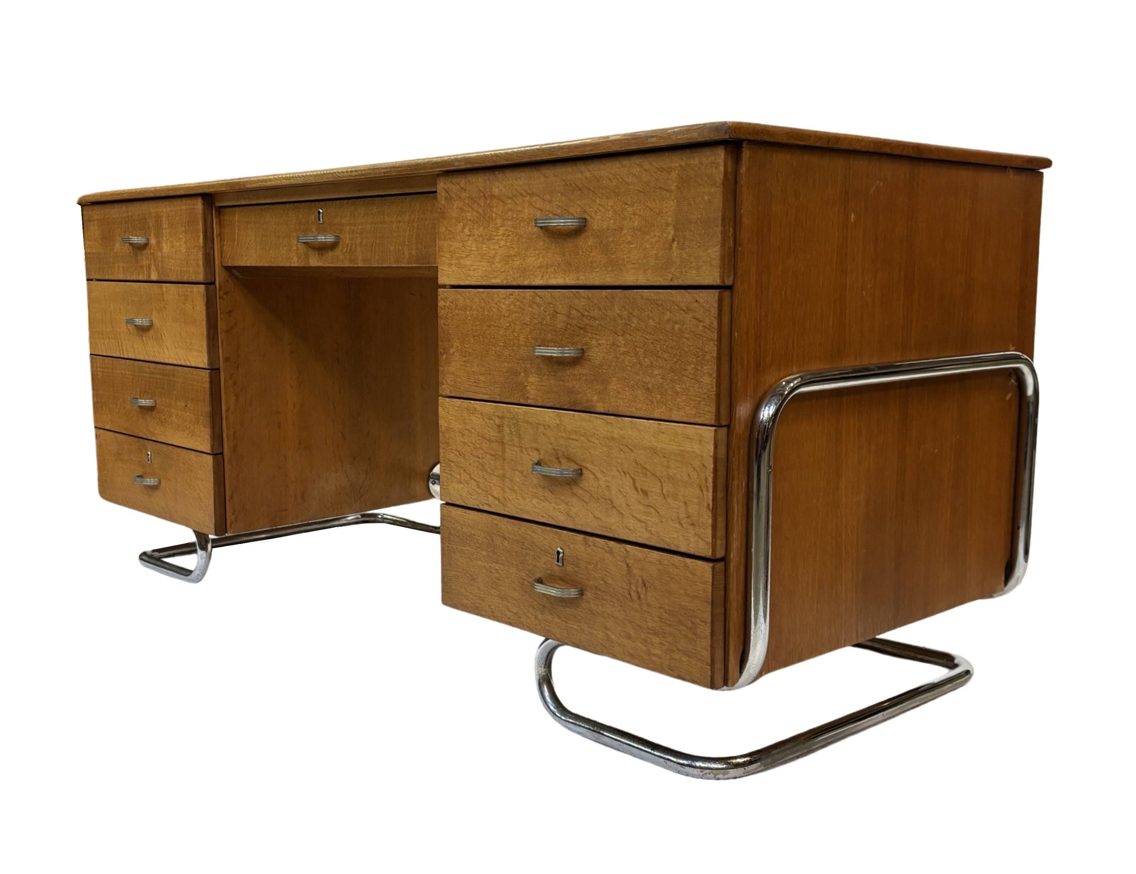 Bureau tubulaire de style Bauhaus du milieu du siècle, design des années 40 en chêne