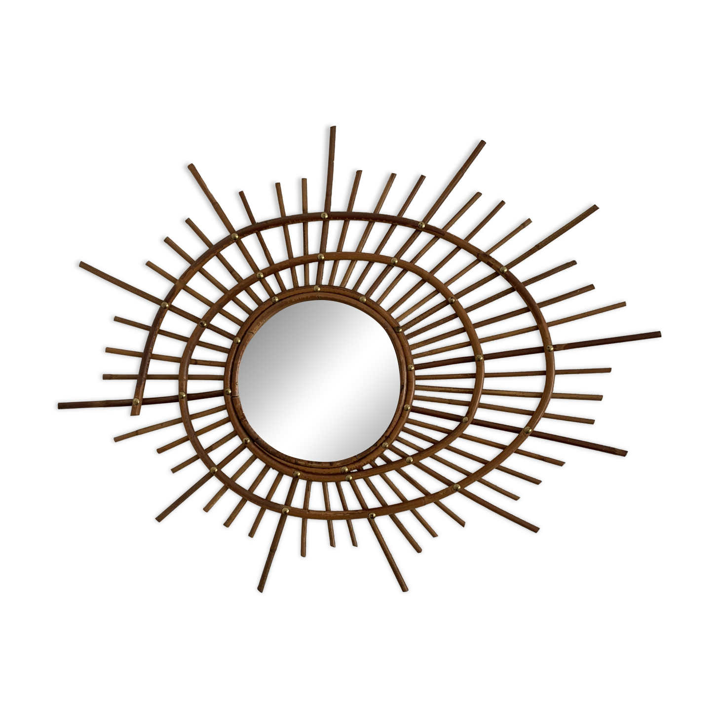 Vintage 1960 sun mirror rattan wicker ortf spiral design - 68 x 52 cm