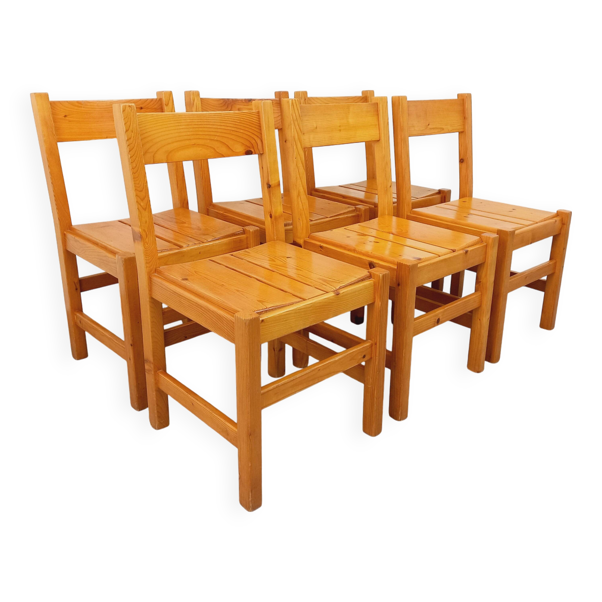 Set of 6 vintage Les Arcs chairs in pine from the 60s 70s