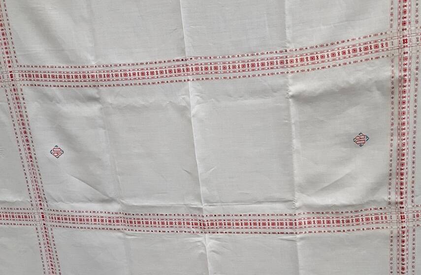antique red and white table service "DB" tablecloth 1.55m x 2.20m and its 12 napkins
