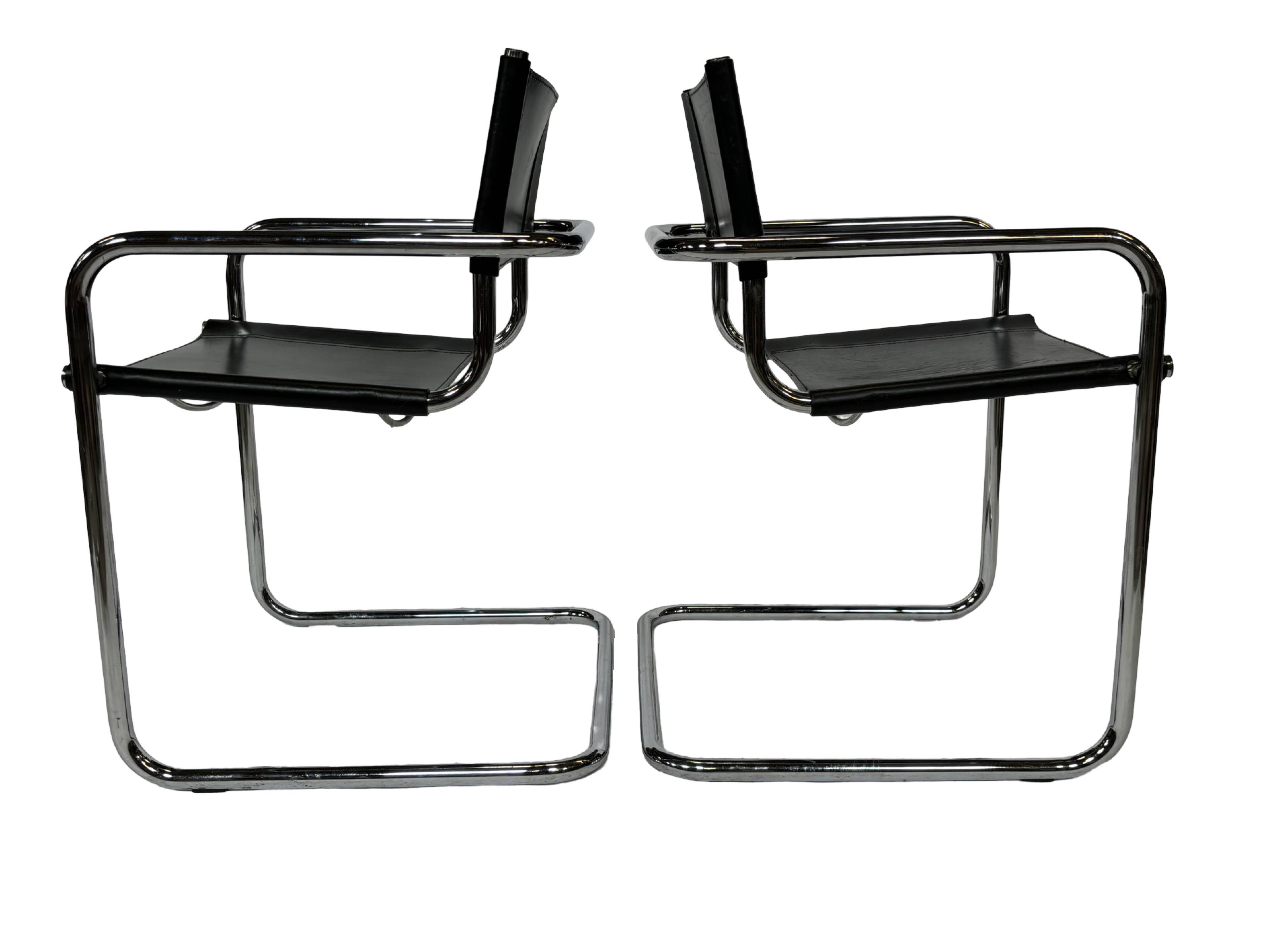 Ensemble vintage de 6 chaises à structure tubulaire Mart Stam design cuir