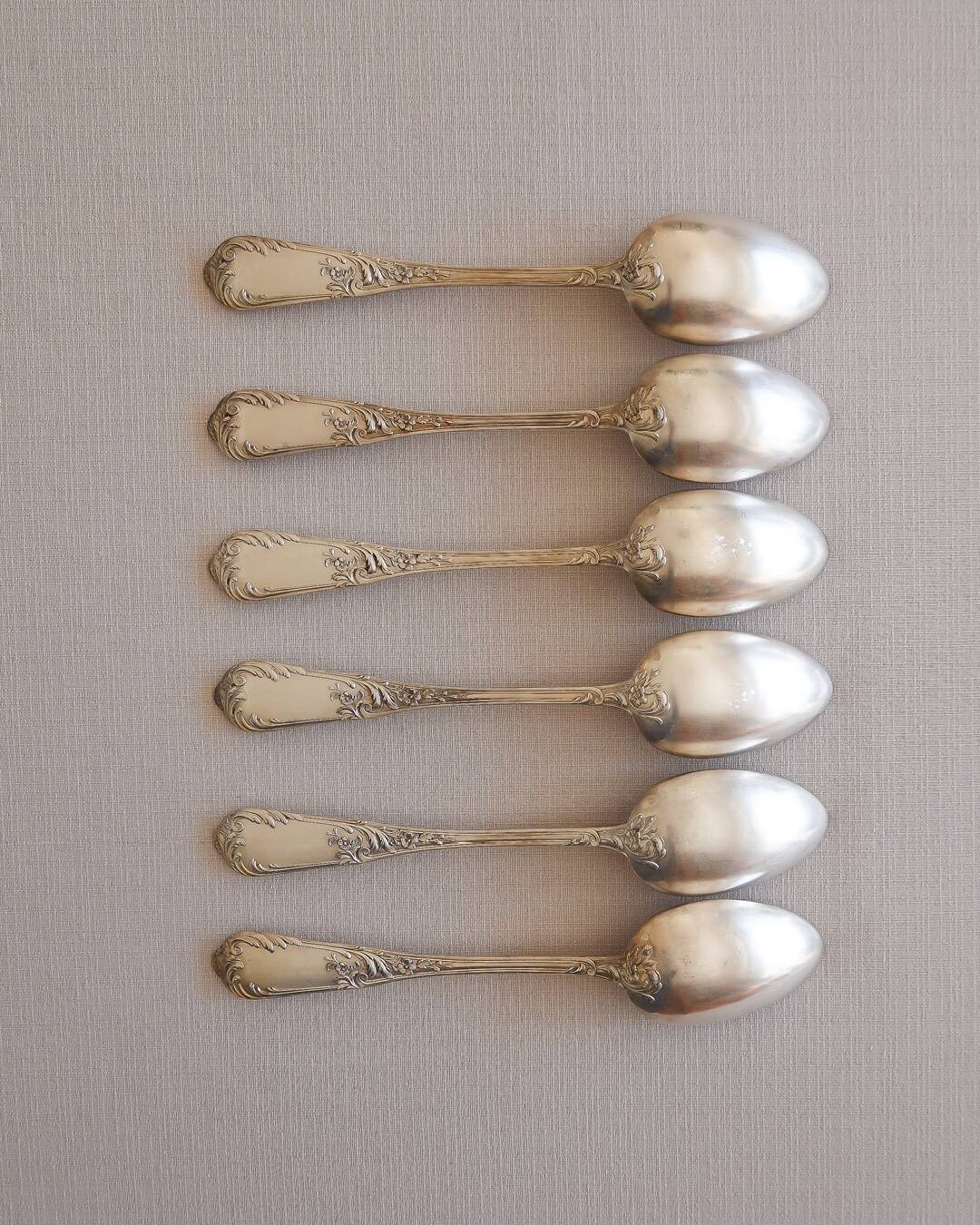 Art Nouveau silver plated metal soup spoons