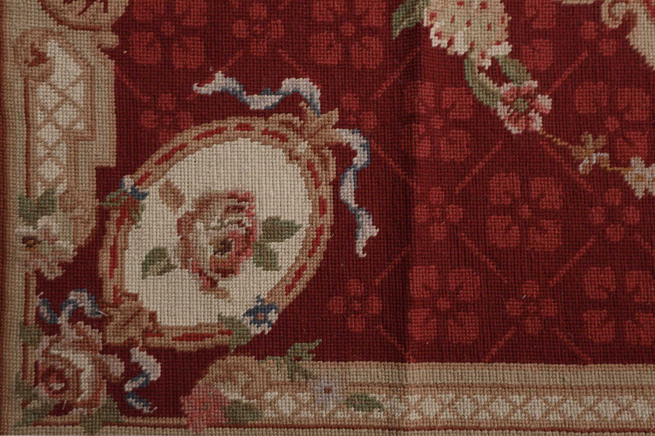 Long traditional needlepoint rug handwoven wool floral red runner rug-76x305cm