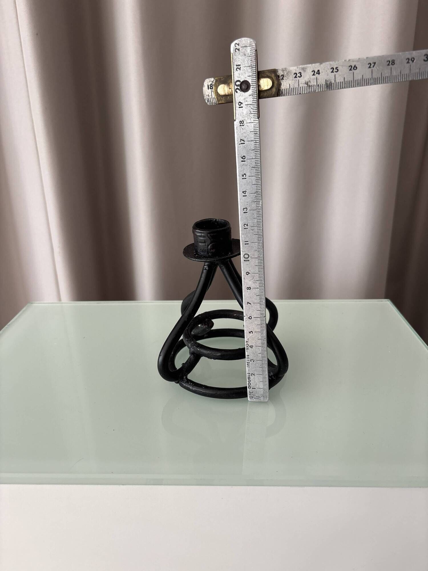 Vintage Black Wrought Iron Candle Holder – Sculptural Brutalist Design