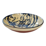 large round dish jatte salad bowl glazed terracotta blue cream