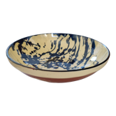 large round dish jatte salad bowl glazed terracotta blue cream