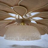 Suspension glass globe of Clichy and linen and rattan petals