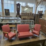 Vintage 1950s children's sofa and two armchairs with compass feet