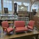 Vintage 1950s children's sofa and two armchairs with compass feet