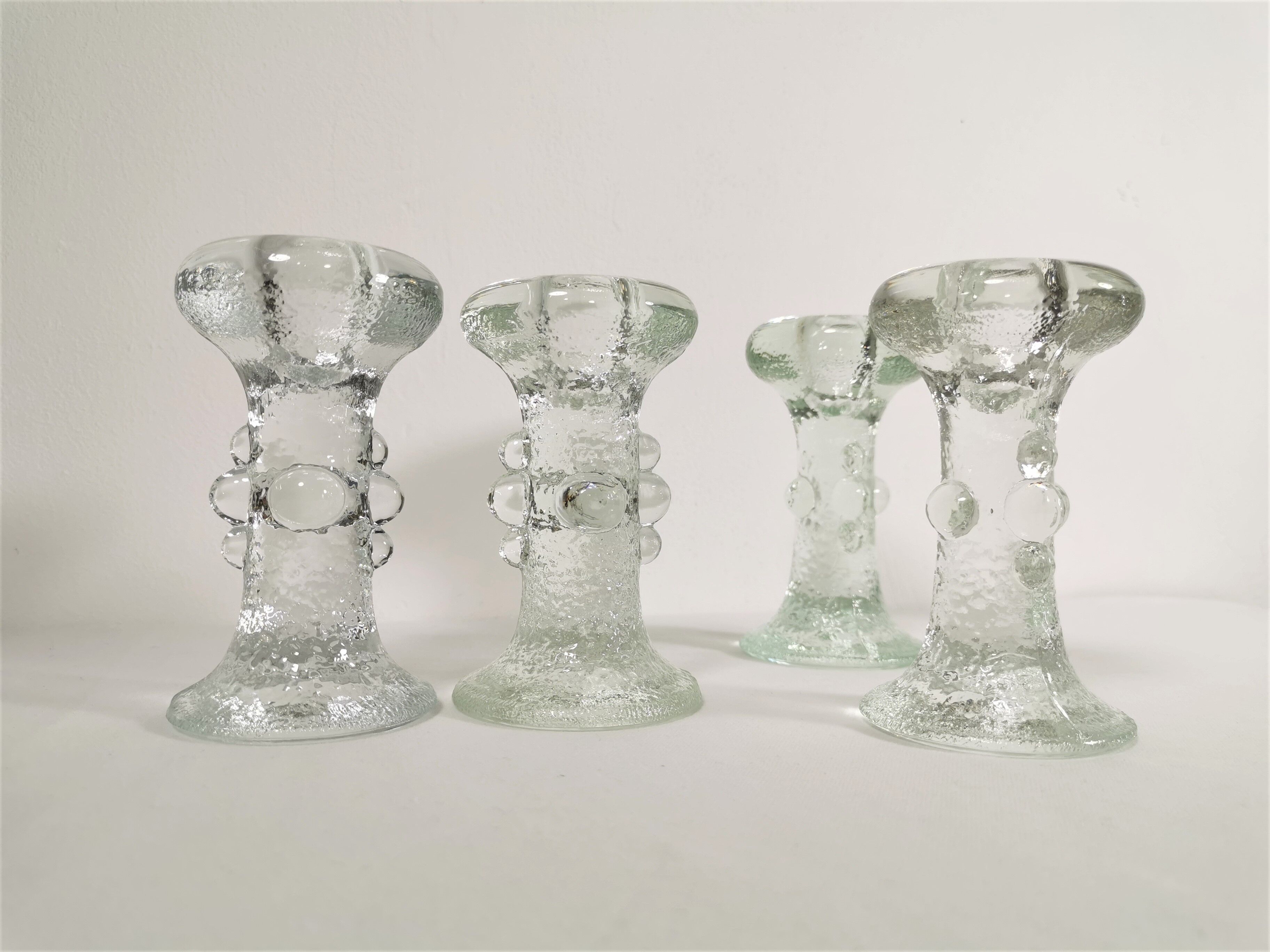Set of four crystal glass candle holders by Staffan Gellerstedt for Pukeberg Glasbruk