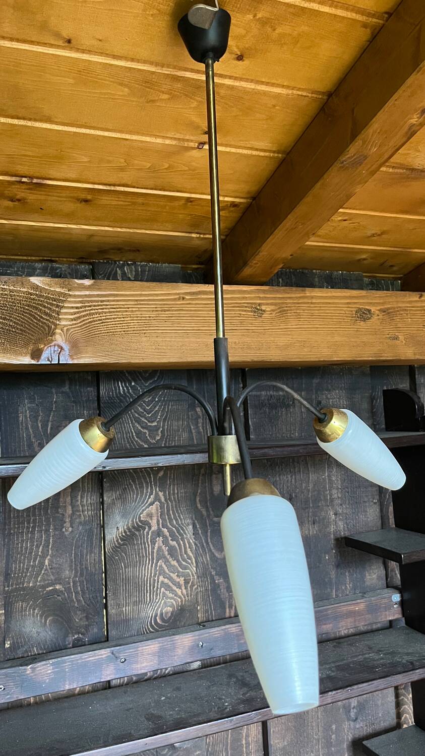 Brass/metal pendant light 3 arms 50s/60s