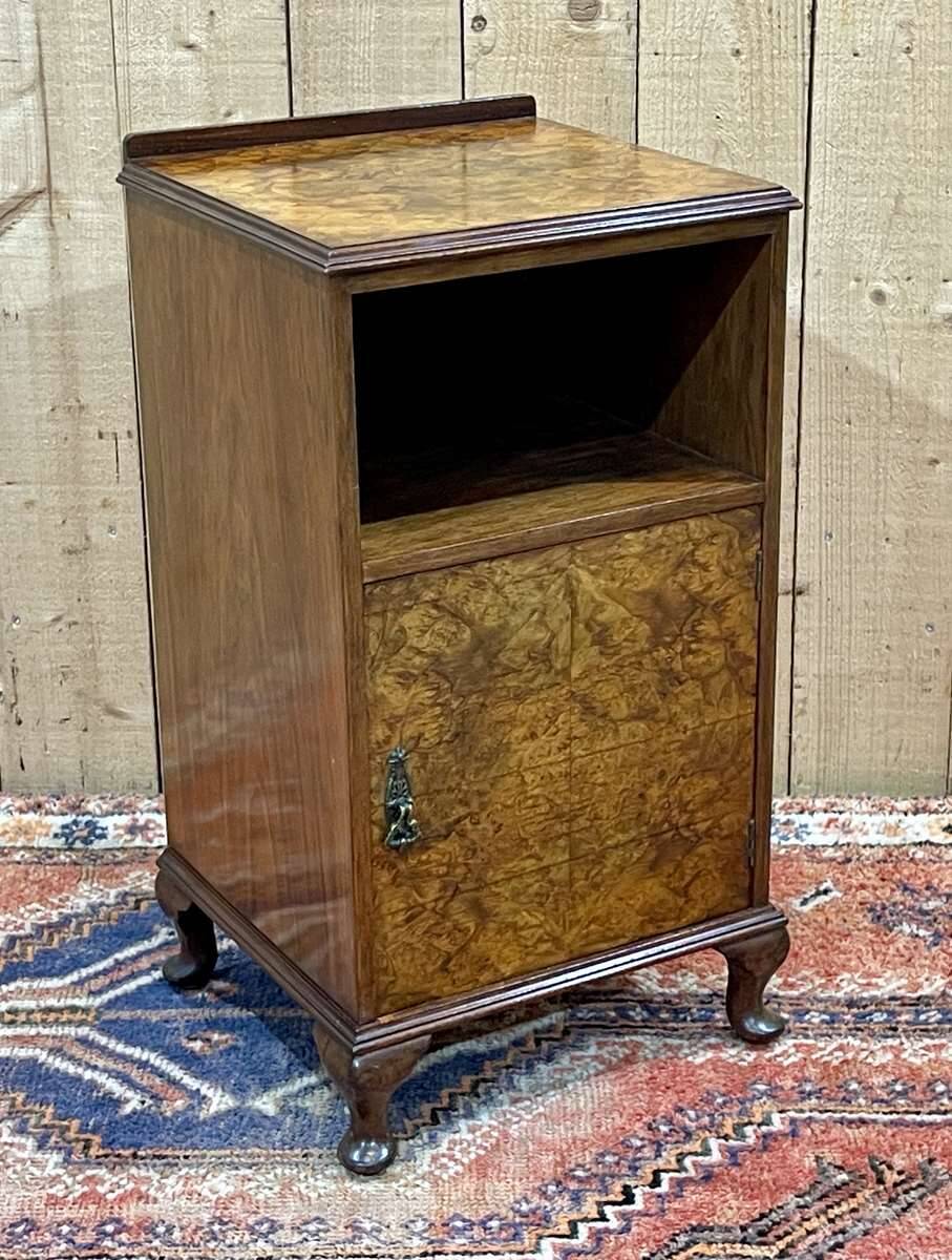 1930s English Burl Walnut Bedside Table