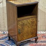 1930s English Burl Walnut Bedside Table