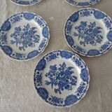 5 flat plates Ridgway Staffordshire Windsor blue bird flower