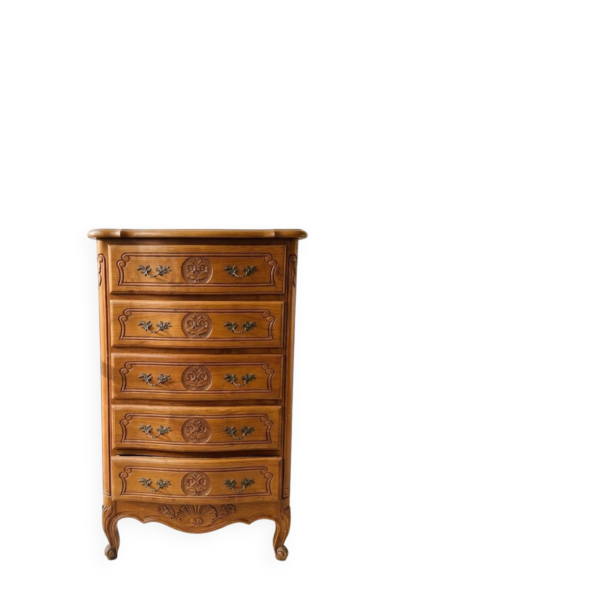 Chiffonnier Louis XV 5 tiroirs bois sculpté - 110 cm