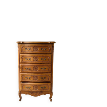 Louis XV chest of drawers with 5 carved wooden drawers - 110 cm