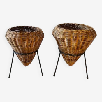 Pair of rattan planters 1960