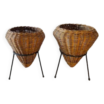 Pair of rattan planters 1960