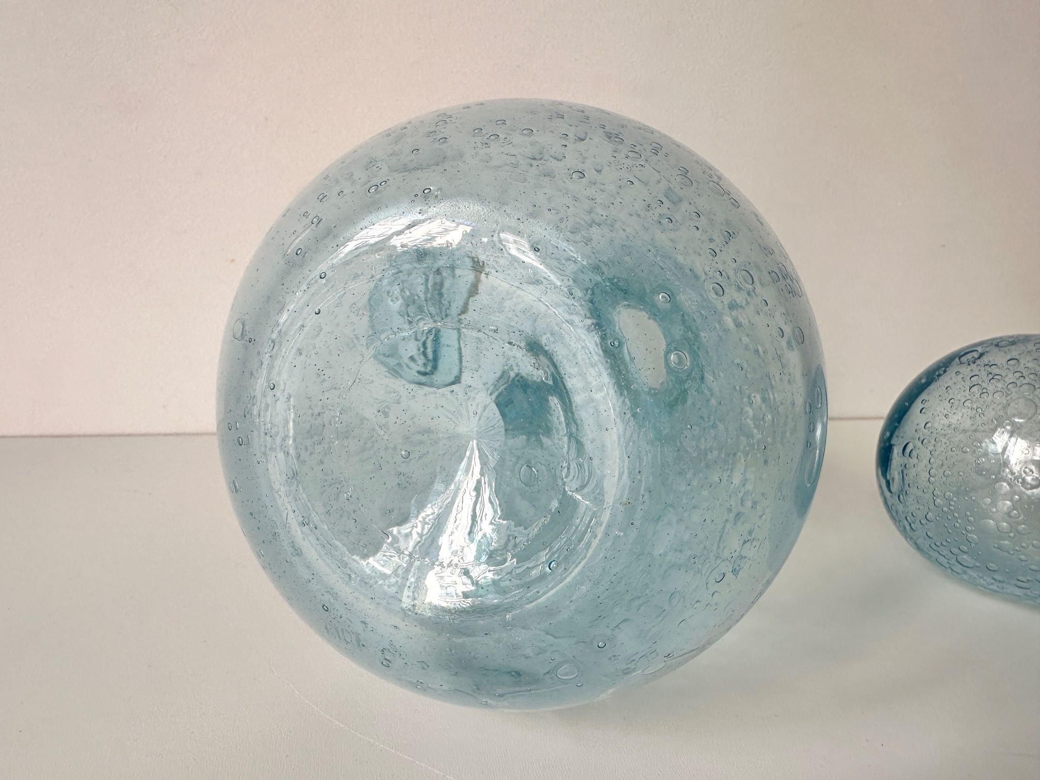 Vintage 1960s blue bubble glass BIOT carafe