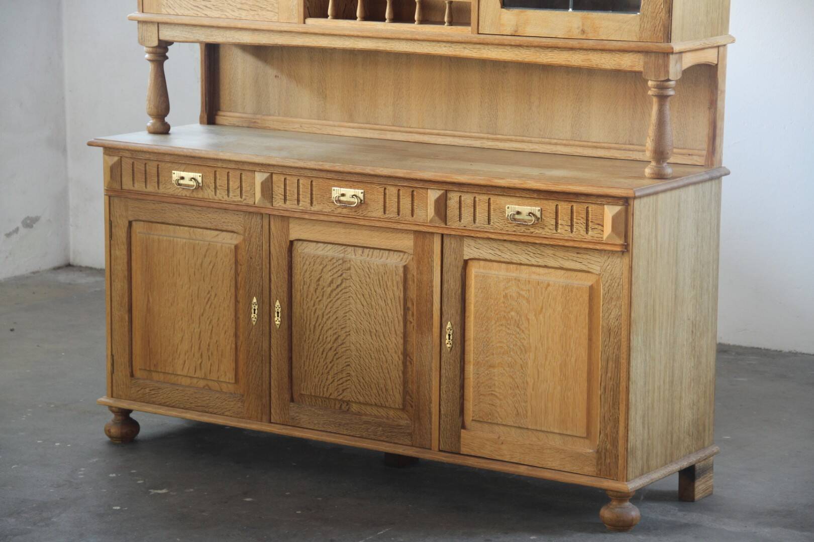 Vintage 1970 Danish Brutalist Light Oak Dining Cabinet, Henning Kjærnulf style