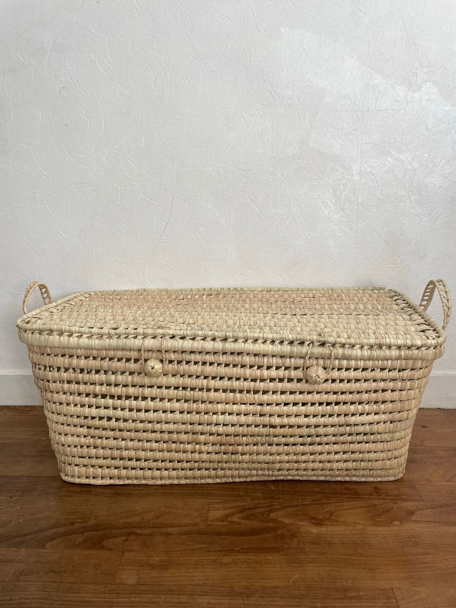 Coffre de rangement malle en doum tressé fait-main fibres naturelles