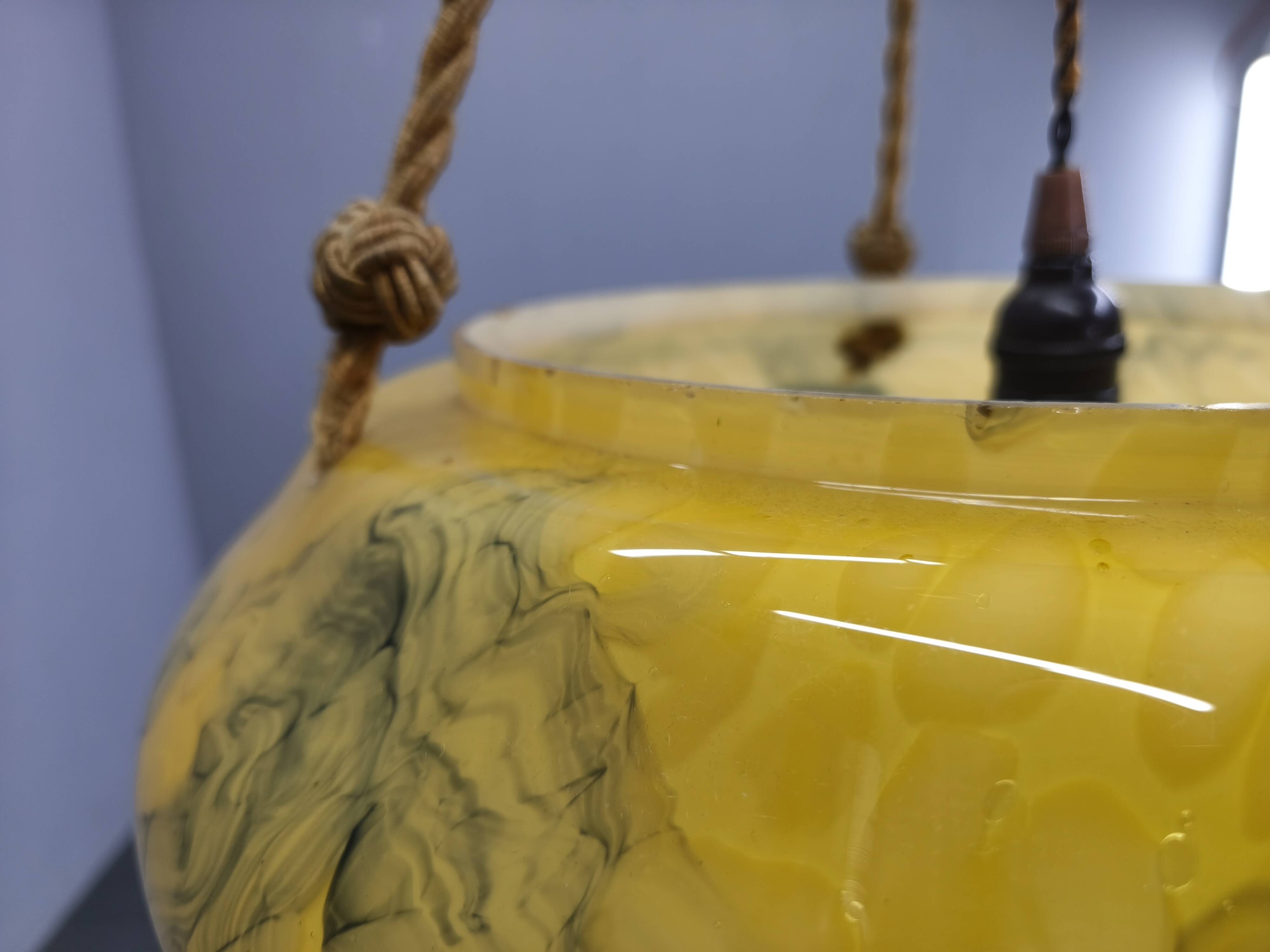 Art Deco Pendant Light, Marbled Glass and Brass, 1930s