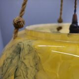 Art Deco Pendant Light, Marbled Glass and Brass, 1930s