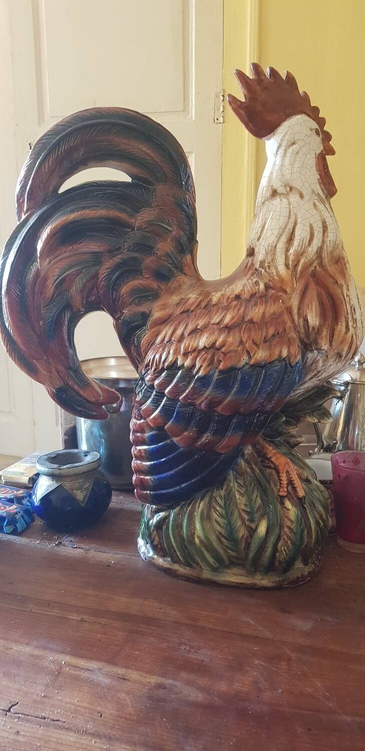 Large XXL cracked ceramic rooster 62 cm.
