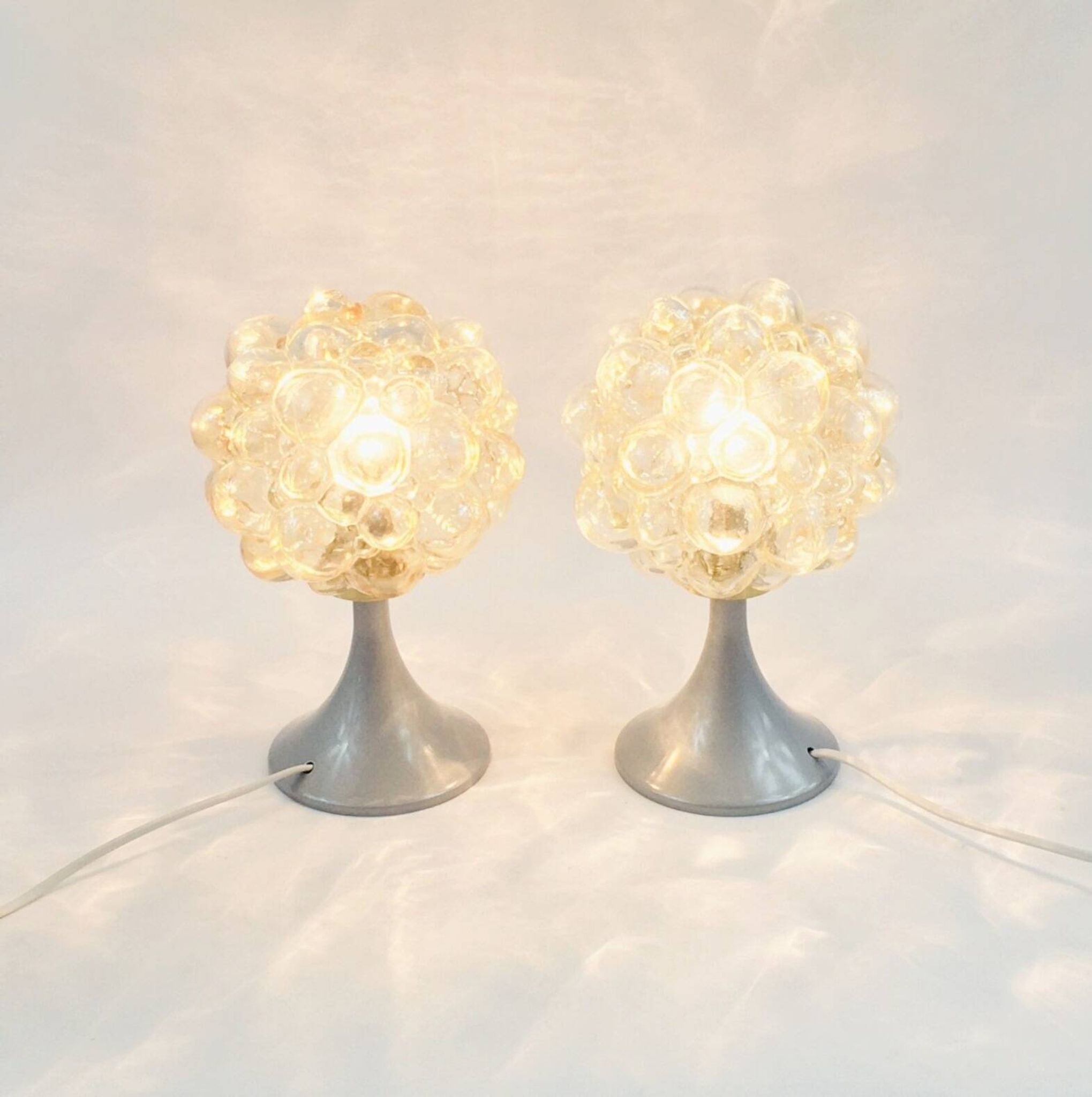 Pair of Mid-Century Amber Bubble Glass Table Lamps by H.Tynell, 1960s