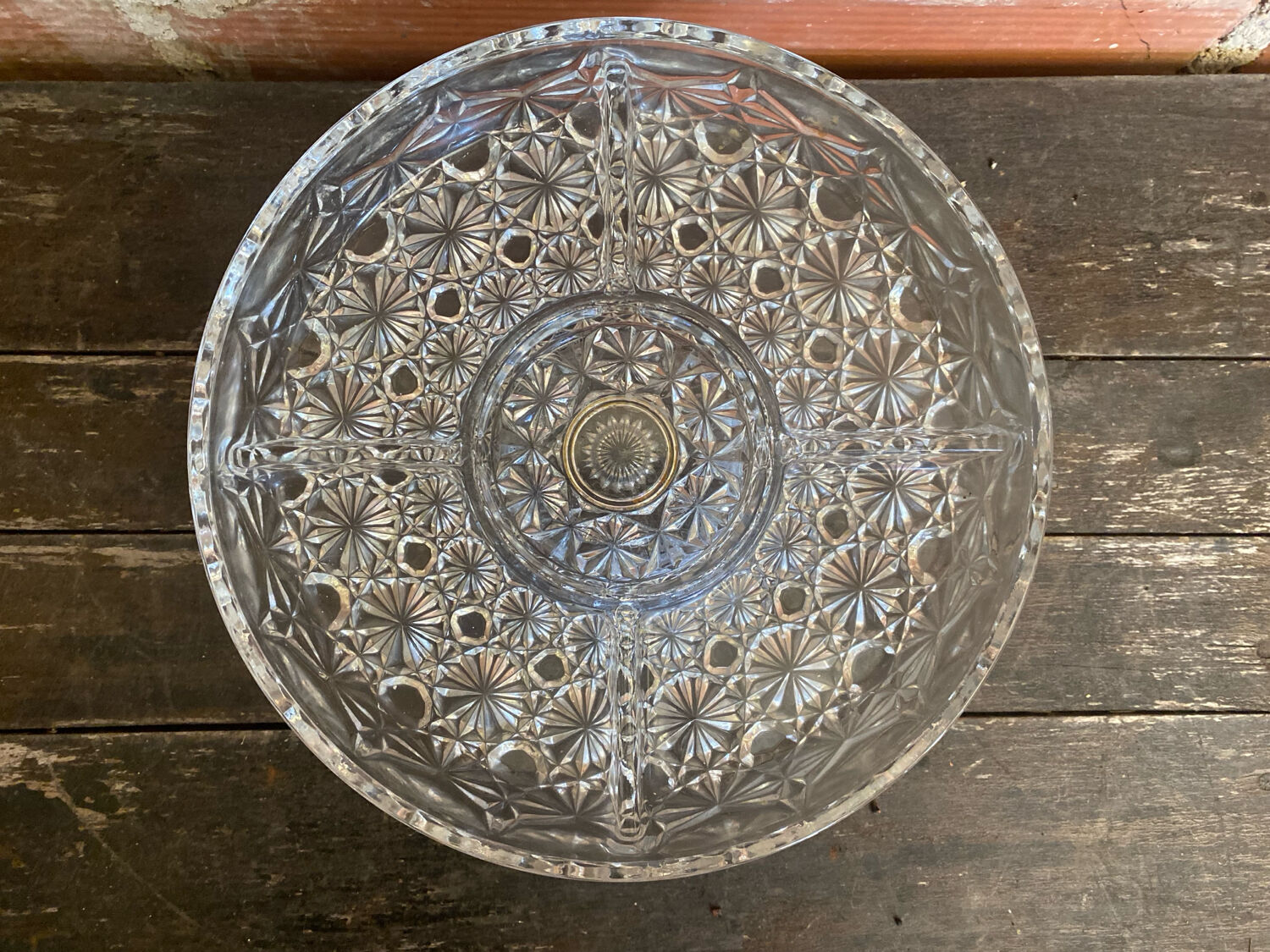 Vintage Decorated Moulded Crystal Aperitif Plate on Stand #D66