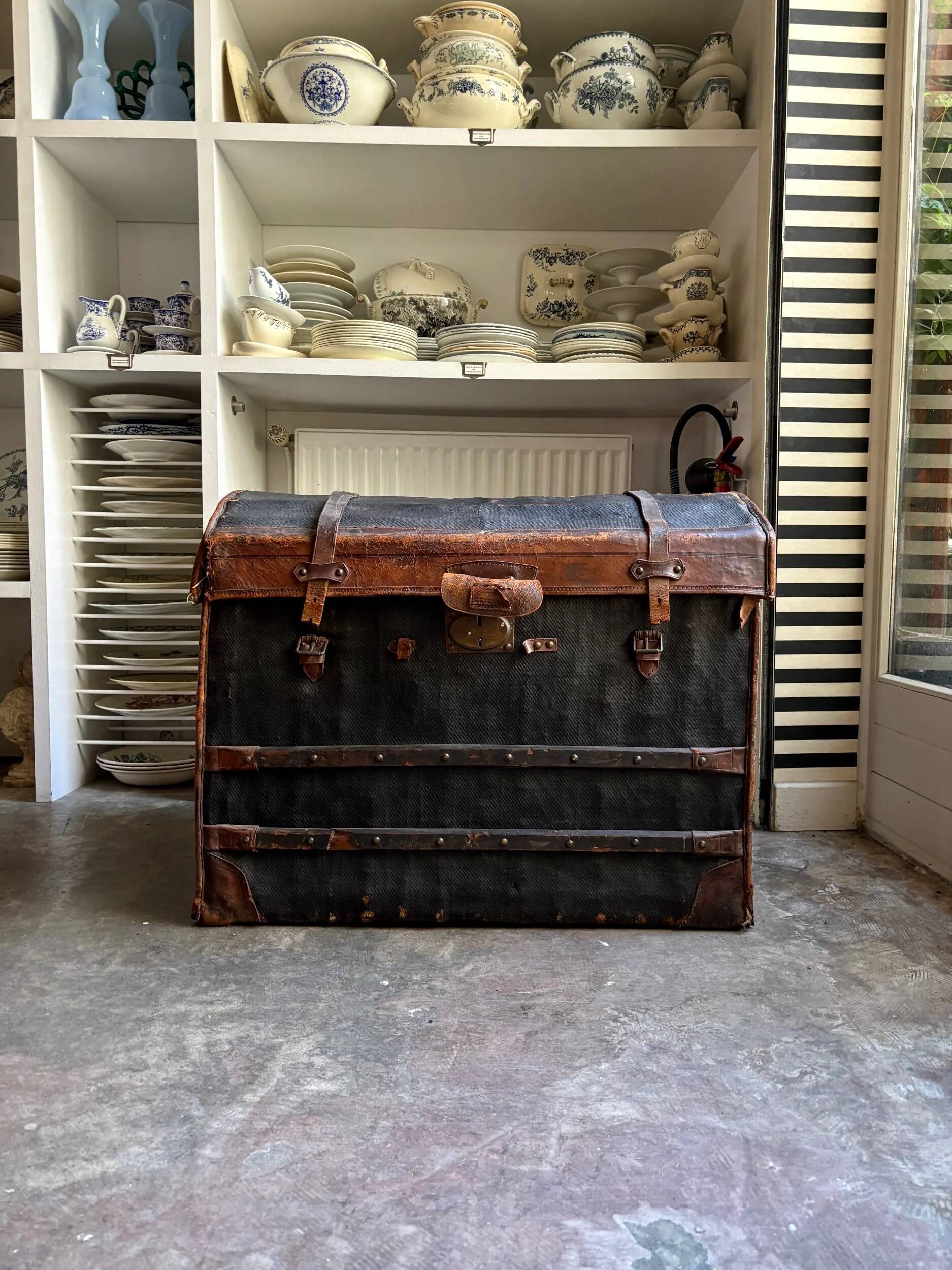 Wicker bag Gaigneur, coated canvas and leather marked JG