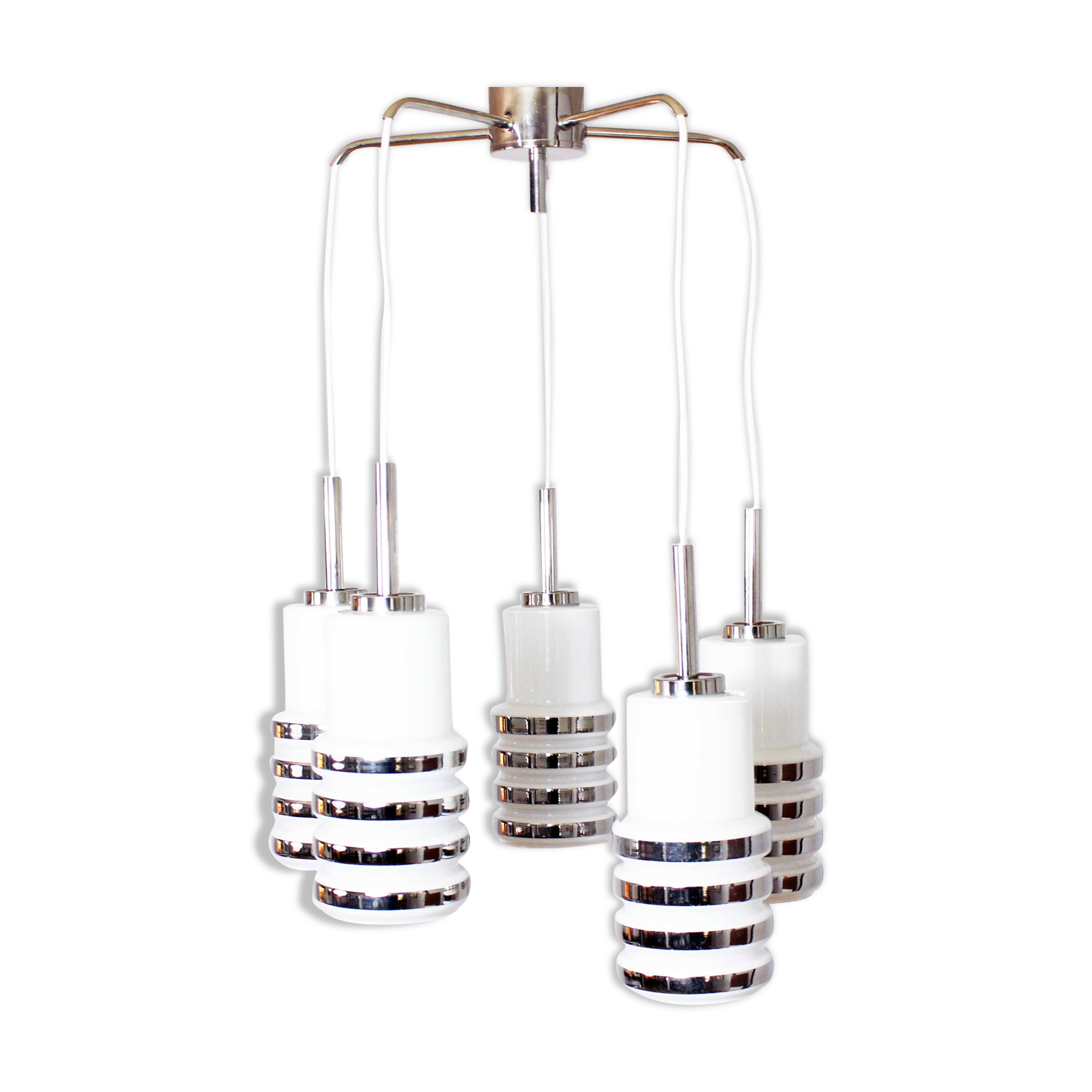 Hanging lamp cascade opaline glass and chrome