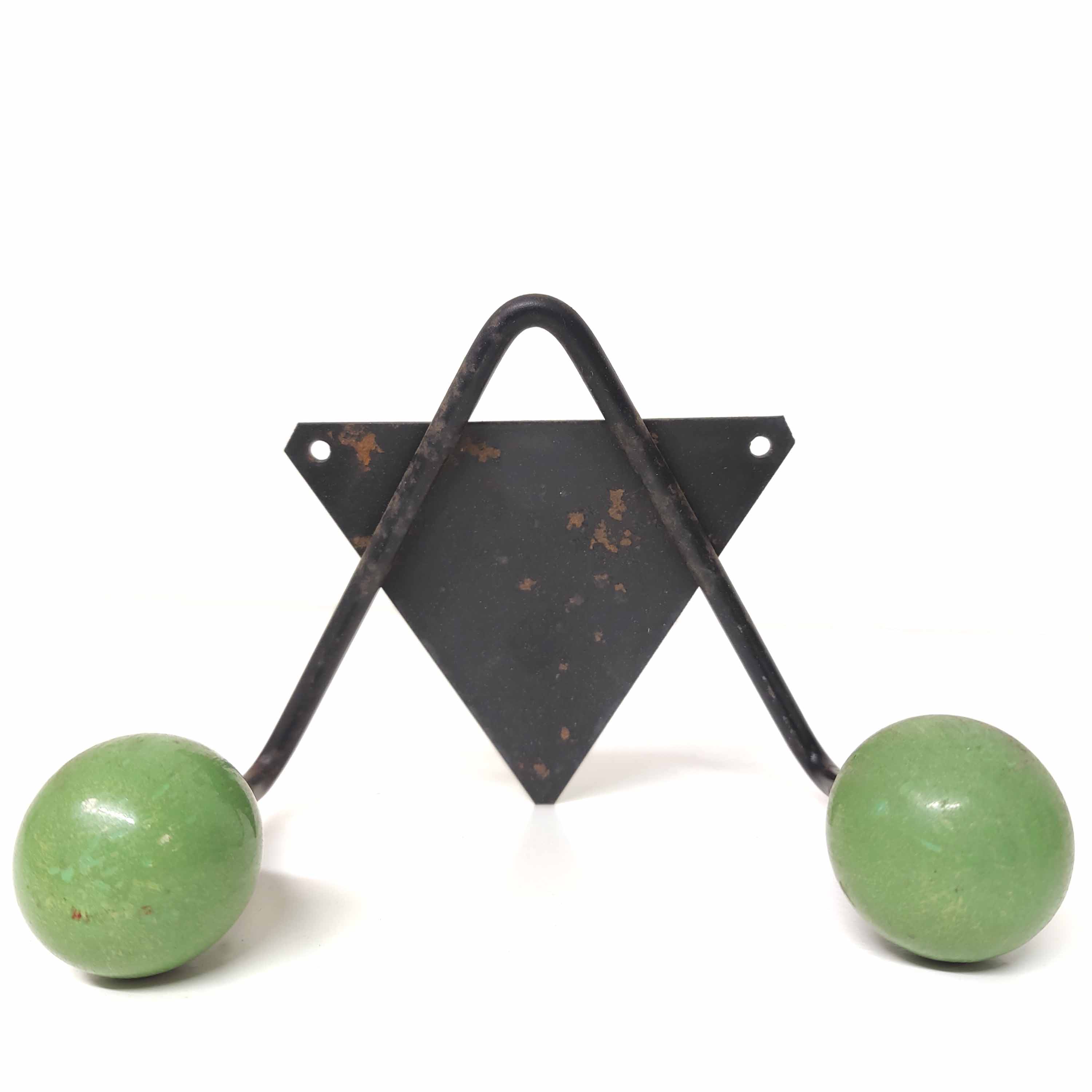 Coat rack V hooks 2 balls green wood