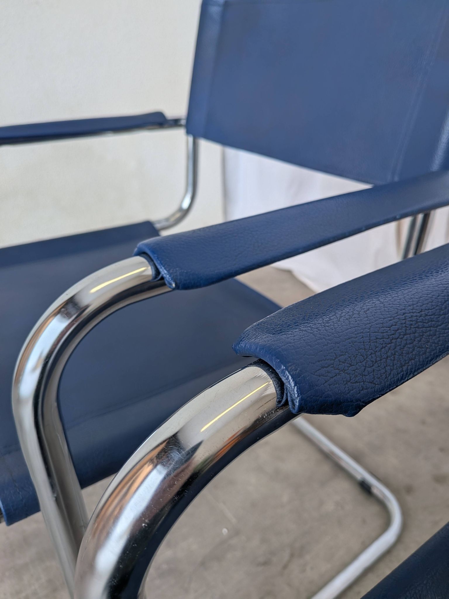 Set of 2 Vintage Mart Stam Style S34 Chair: Blue Leather, Bauhaus Design
