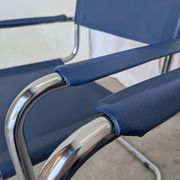 Set of 2 Vintage Mart Stam Style S34 Chair: Blue Leather, Bauhaus Design