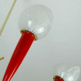 1950s mid century pendant light brass red plastic 7 glass shades