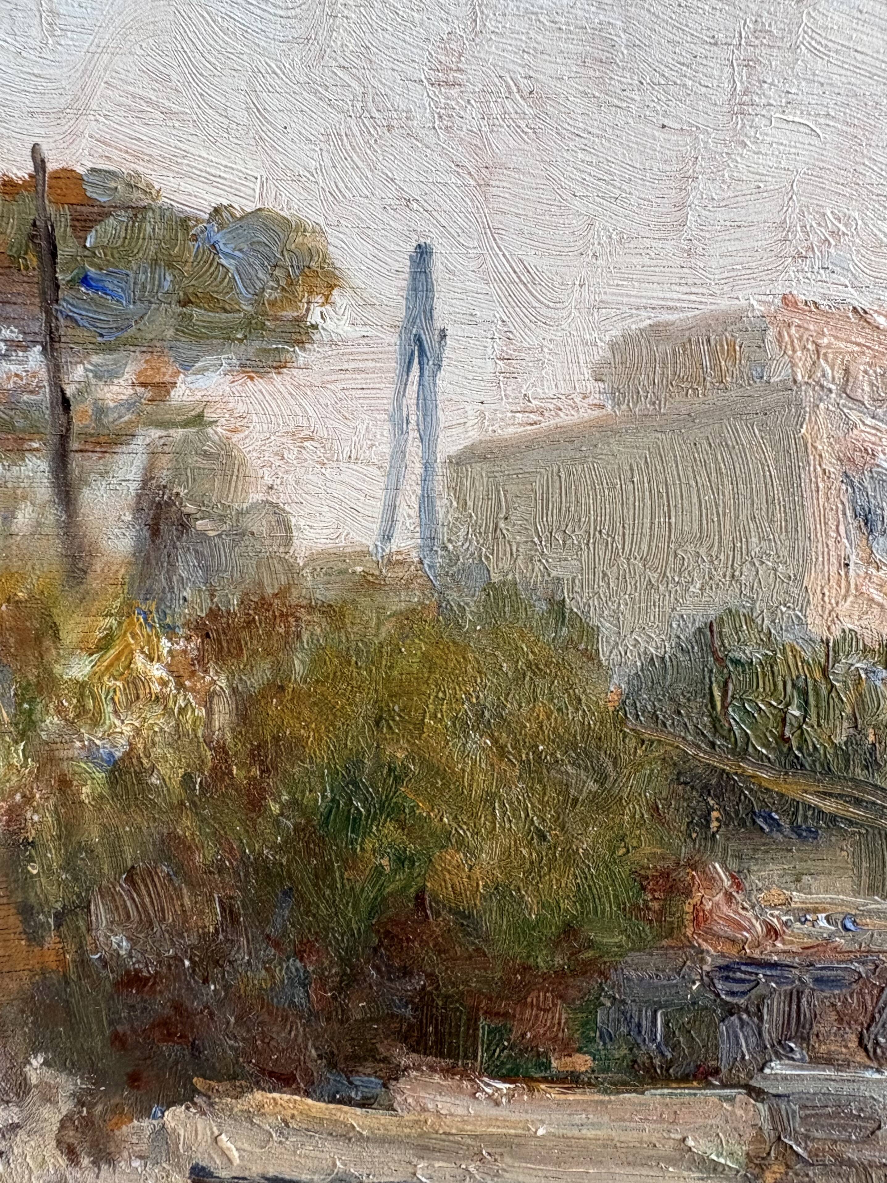 The tide gauge, oil on wood, seascape in Marseille, 20th century