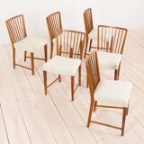 Set of 6 walnut dining chairs in boucle by Frits Henningsen, Denmark, 50s