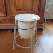 Trash can on vintage industrial style metal base