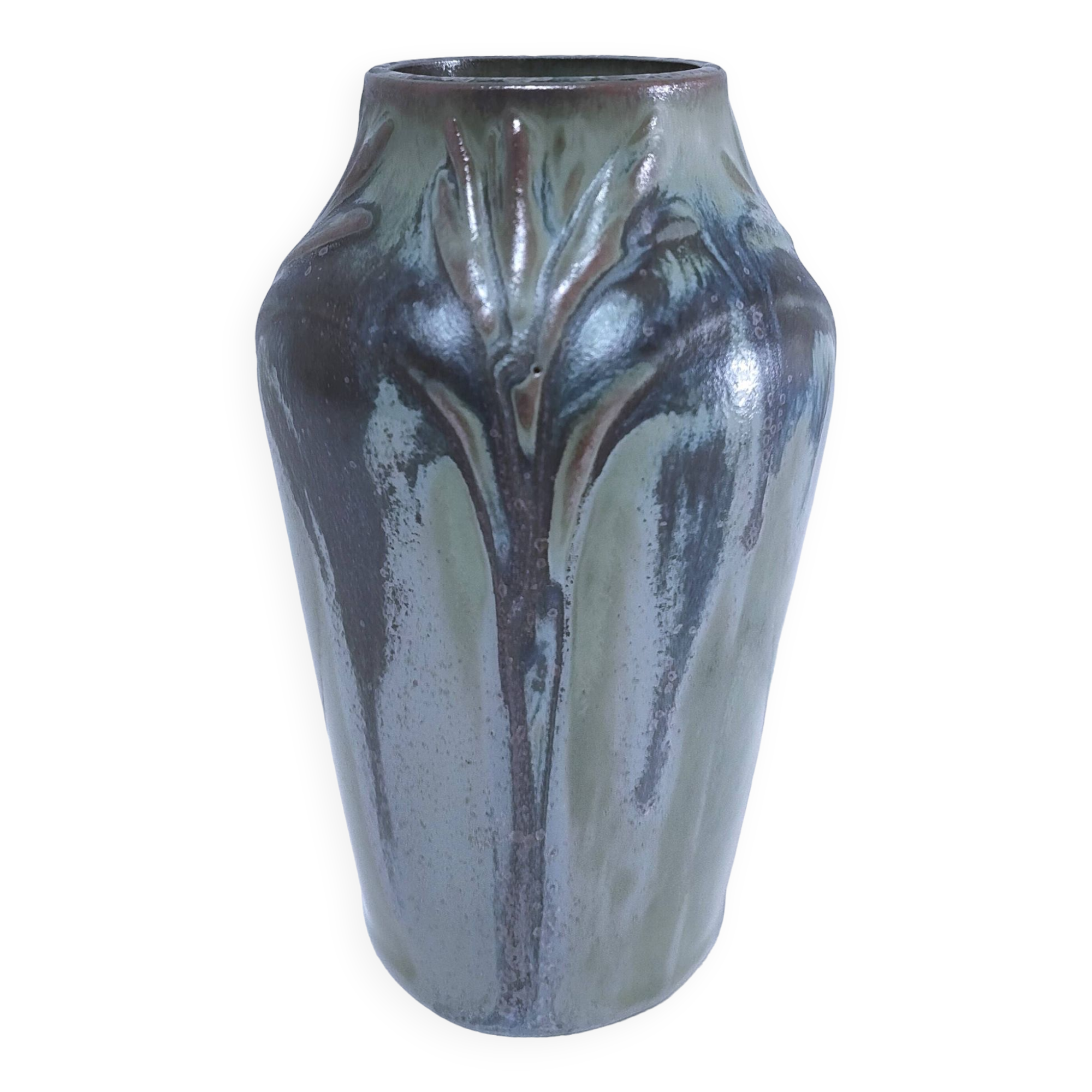 Denbac enameled stoneware vase signed 1930s