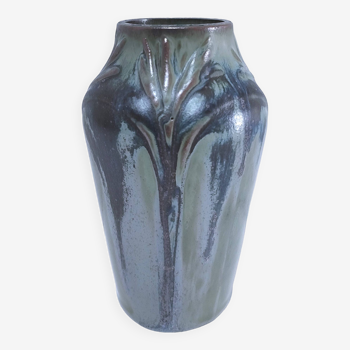 Denbac enameled stoneware vase signed 1930s