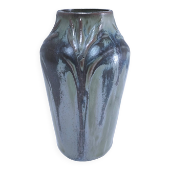 Denbac enameled stoneware vase signed 1930s