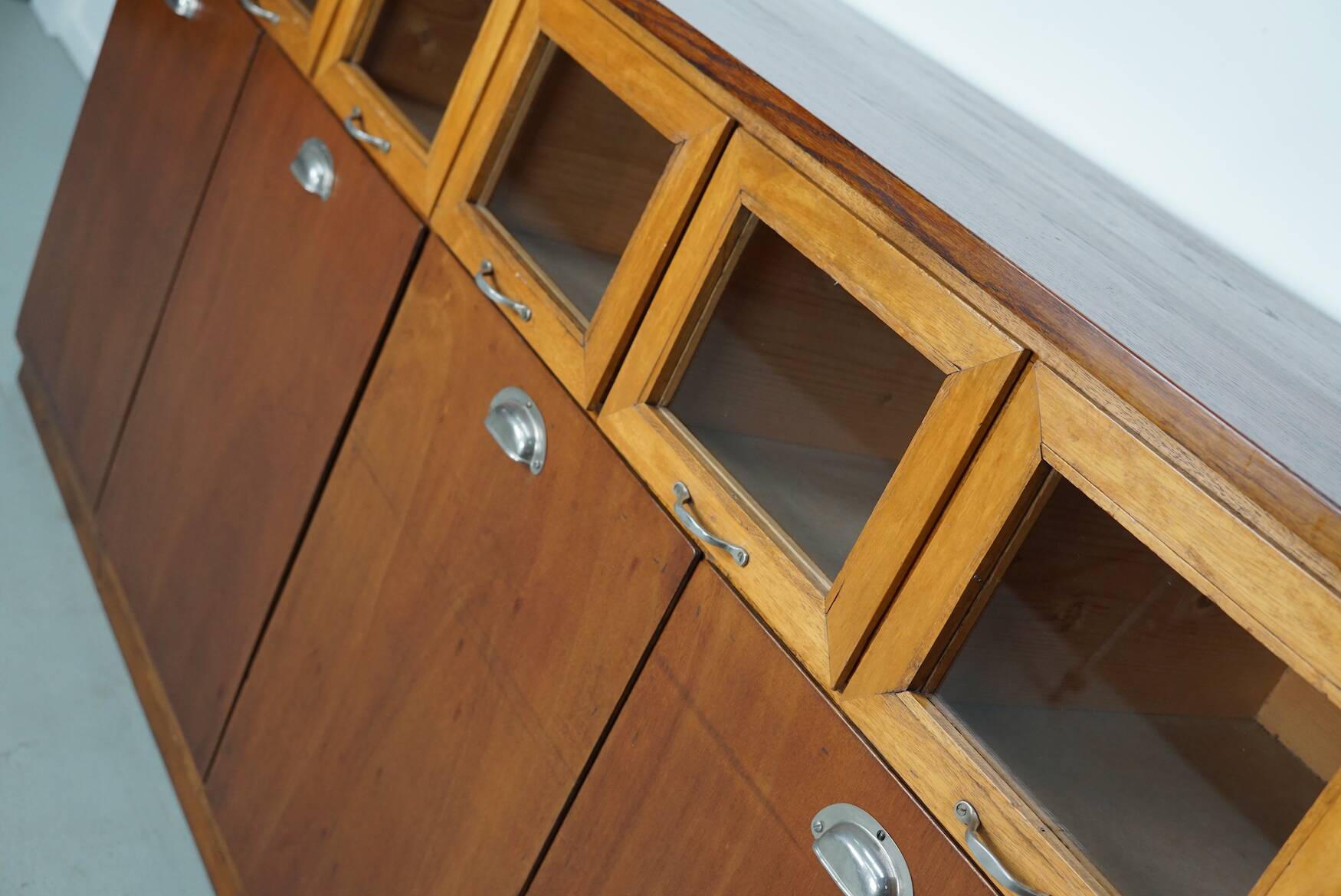 Vintage Dutch Beech & Oak Haberdashery Shop / Grain Cabinet, 1950s