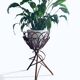 Tripod flower pot basket made of wicker, turned in the 1960s.