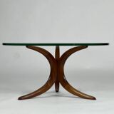 Table basse ronde en teck et verre, années 60