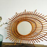 Sun mirror in rattan made in 1960