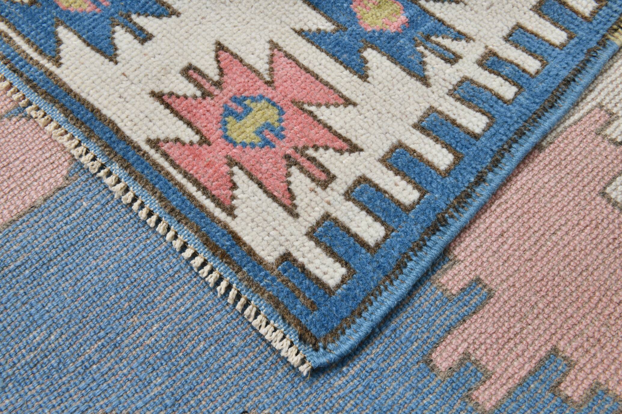Dusty Pink & Blue Handmade Vintage Rug, 141x184 Cm