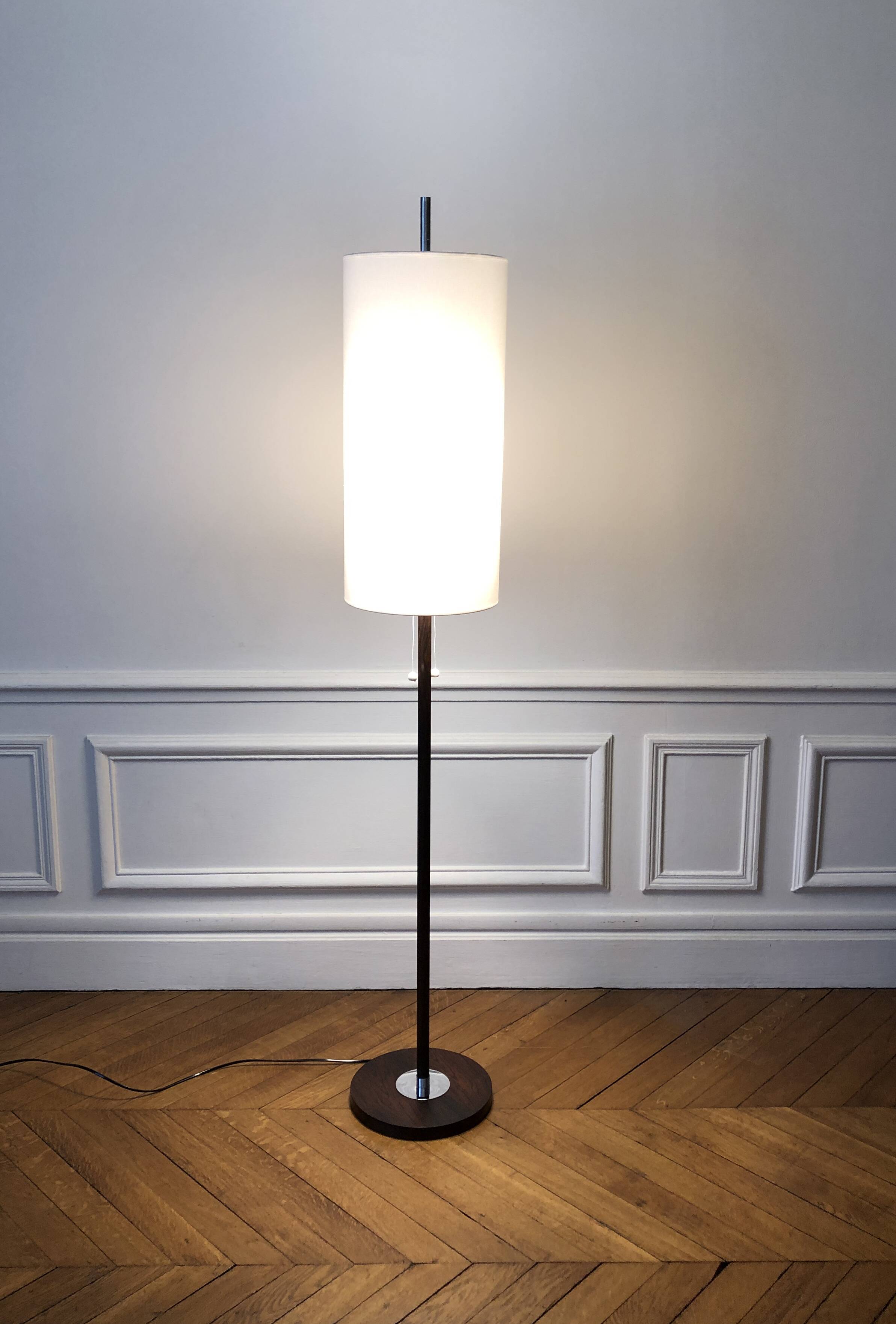 Monix floor lamp, height adjustable in chrome and wood - Paris 1960