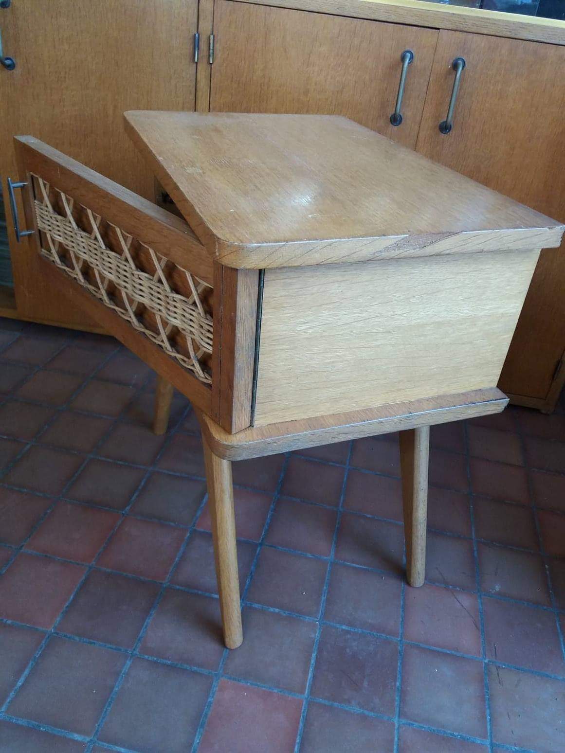 Vintage rattan feet compass bedside table