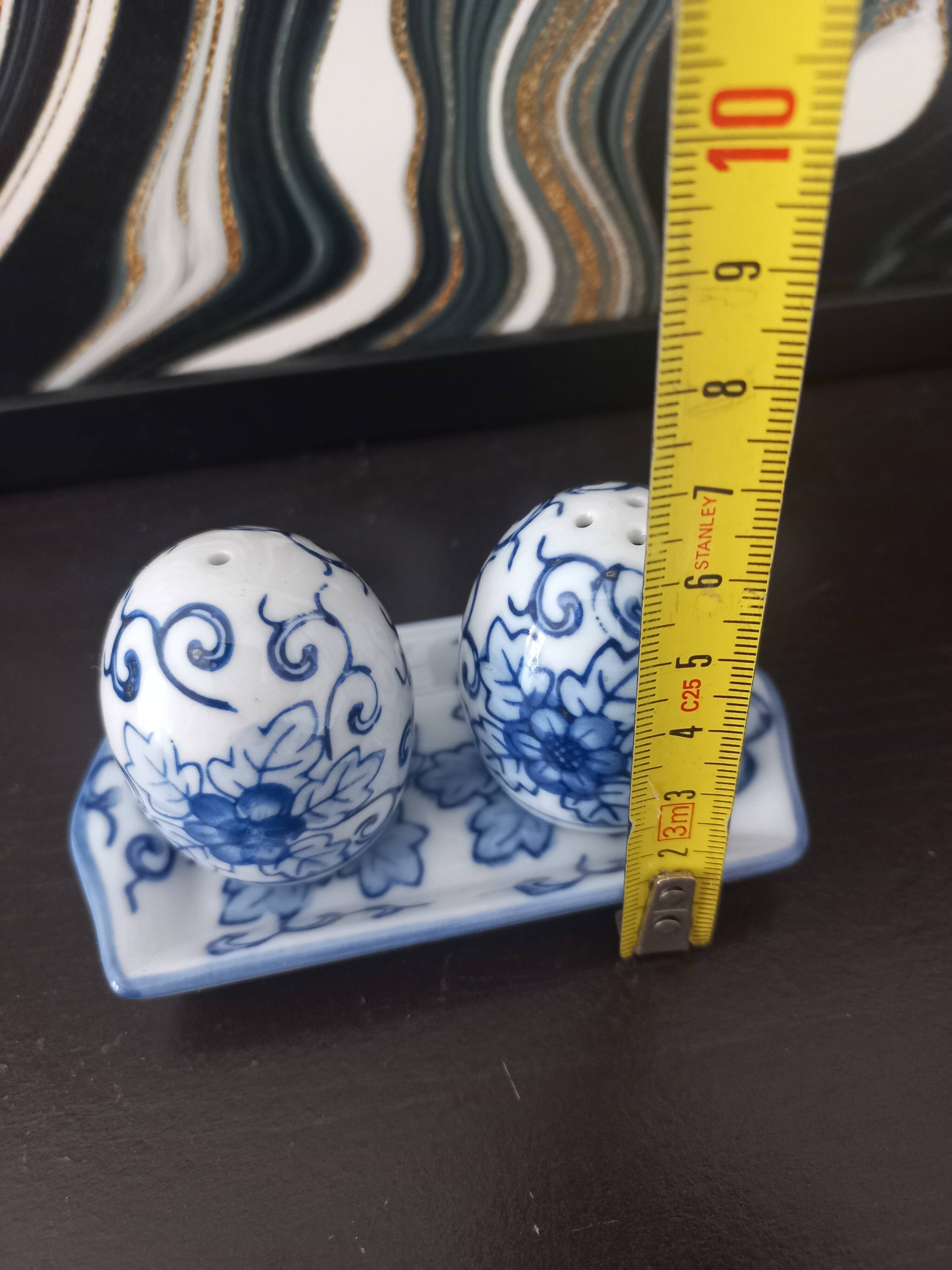 Vintage blue porcelain salt and pepper shakers